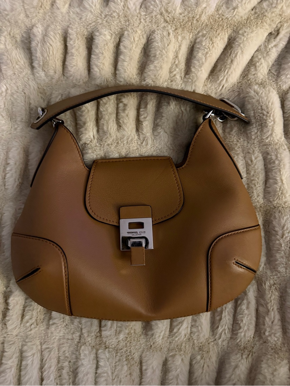 MICHAEL Michael Kors Tan Leather Shoulder Hobo with Silver Hardware